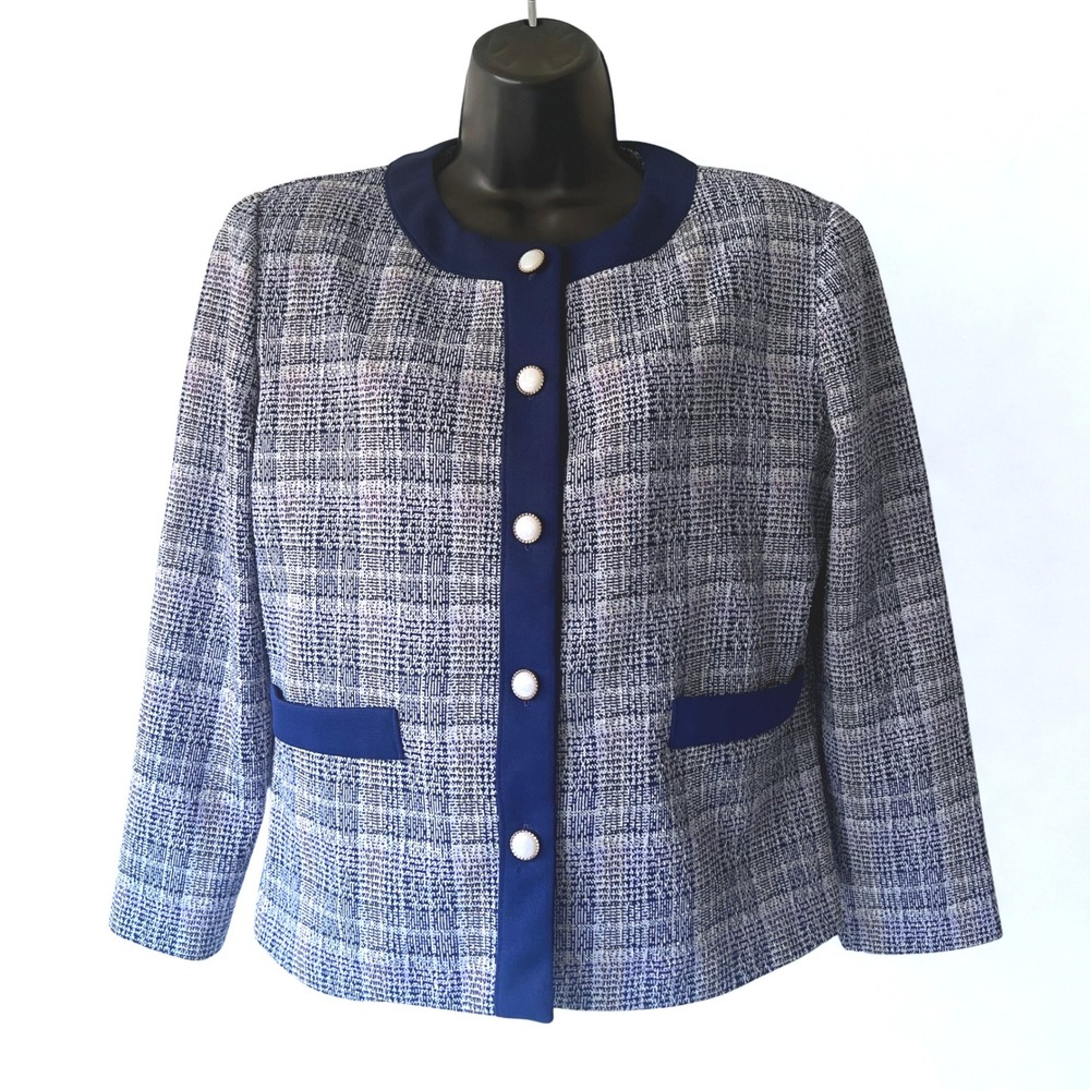 Vintage Pablo Collection Blue Plaid Shoulder Pad Blazer Petite 8 USA